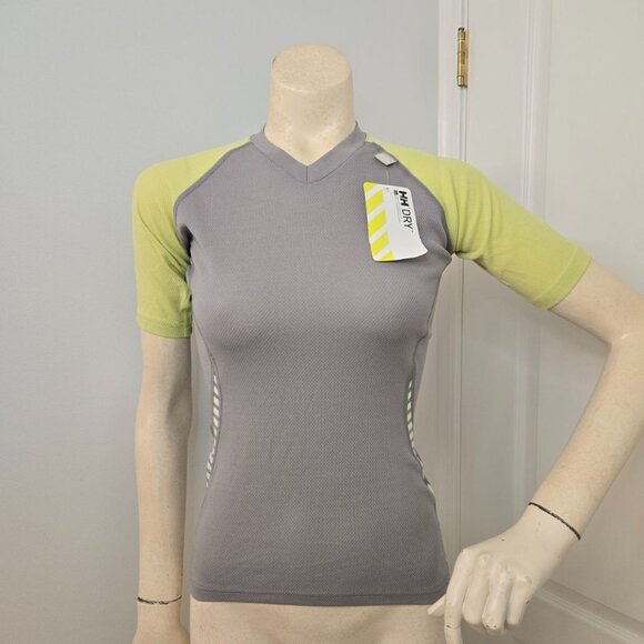 Helly Hansen Dry Women’s Base Layer Lifa Short Sleeve Tee Size S/P Grey Yellow - Picture 1 of 7